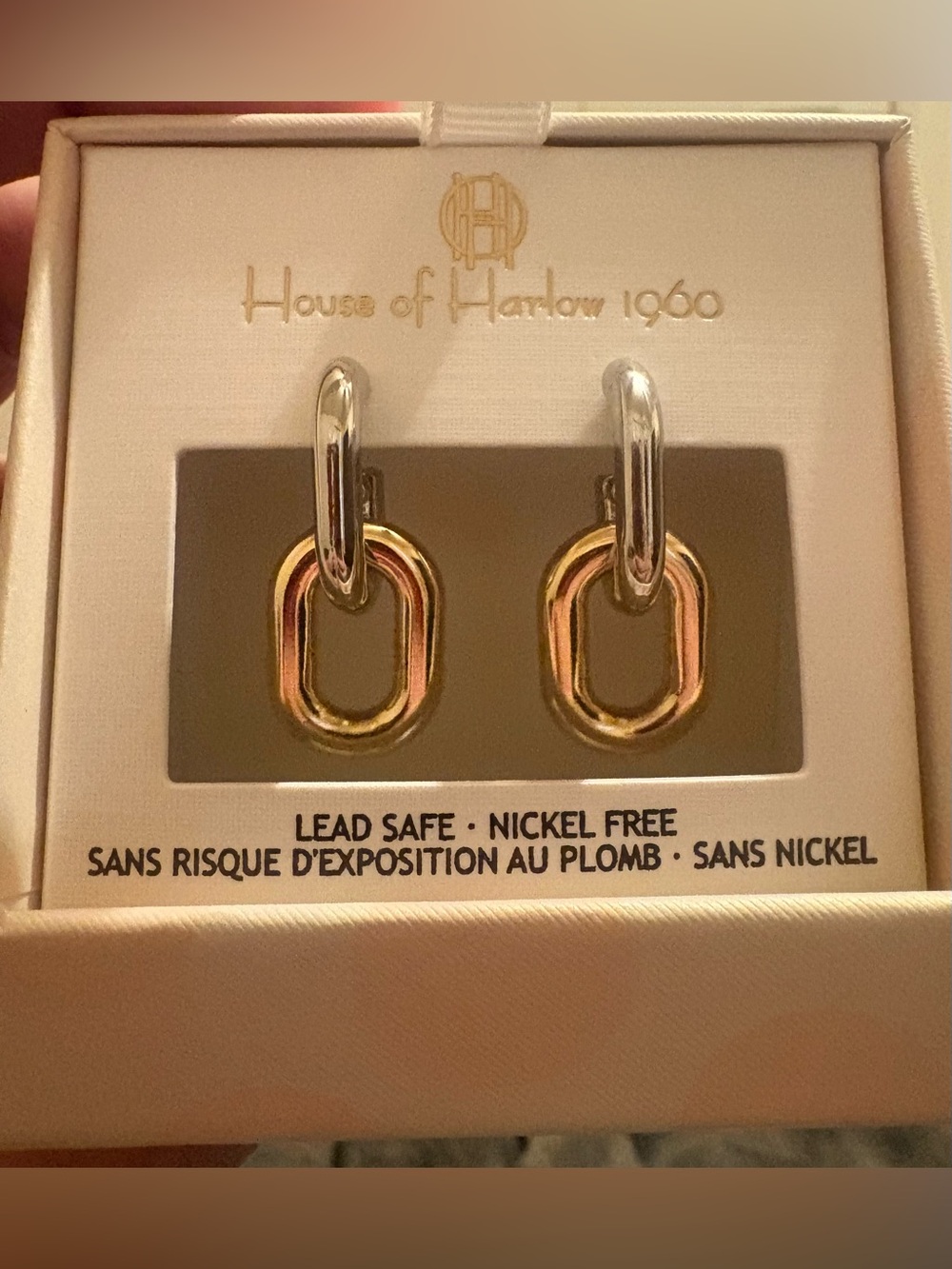 NIB House of Harlow 1960 Two-Tone Link Hoop Earrings - Silver & Gold